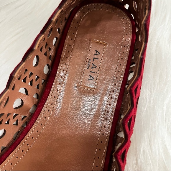 NEW | ALAIA Red Laser Cut Floral Flats Ballet sz. 35.5 Strass Vienna Mary Jane - Picture 4 of 5